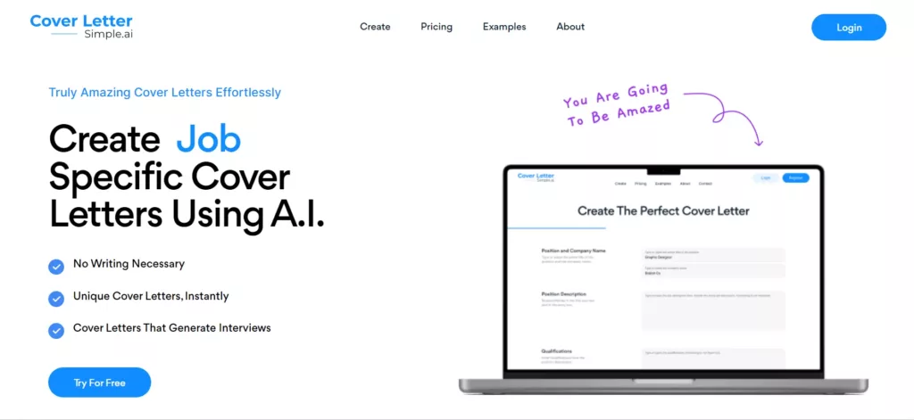 Cover Letter Simple AI Website Image