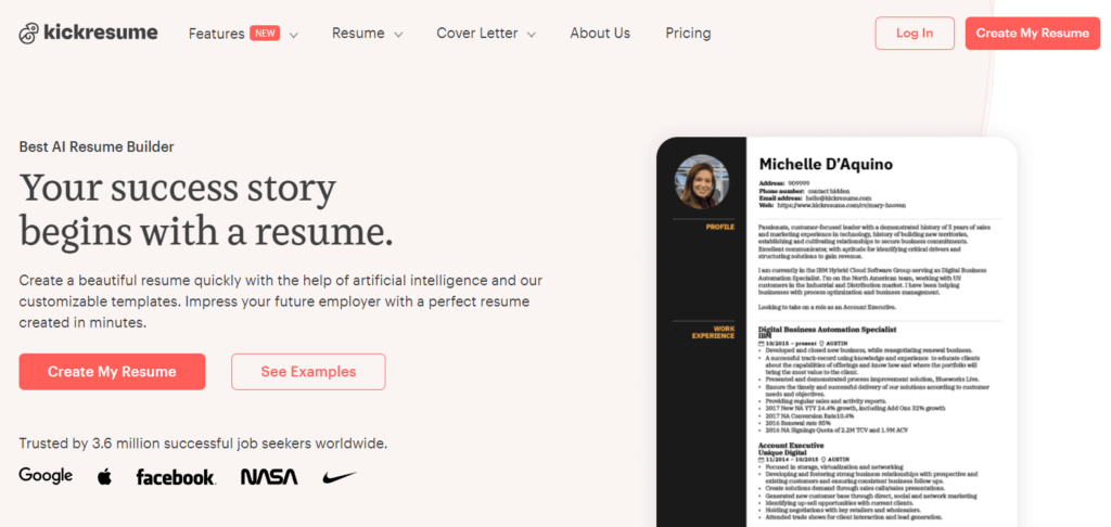 Kickresume Website Image