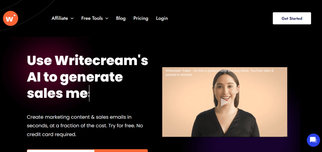 Writecream's Website Image