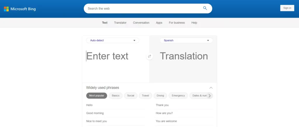 Bing Microsoft Translator Website Image